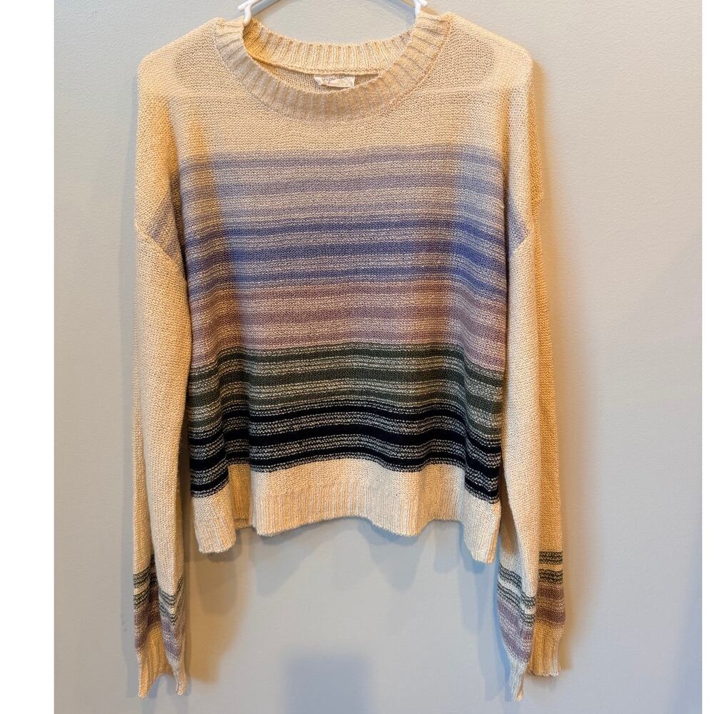 Mystree Multicolor Ombre Horizon Stripe Knit Crewneck Sweater Large Boho
